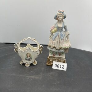 2 VNTG Victorian PCs One Lady & Adorable Mini Basket